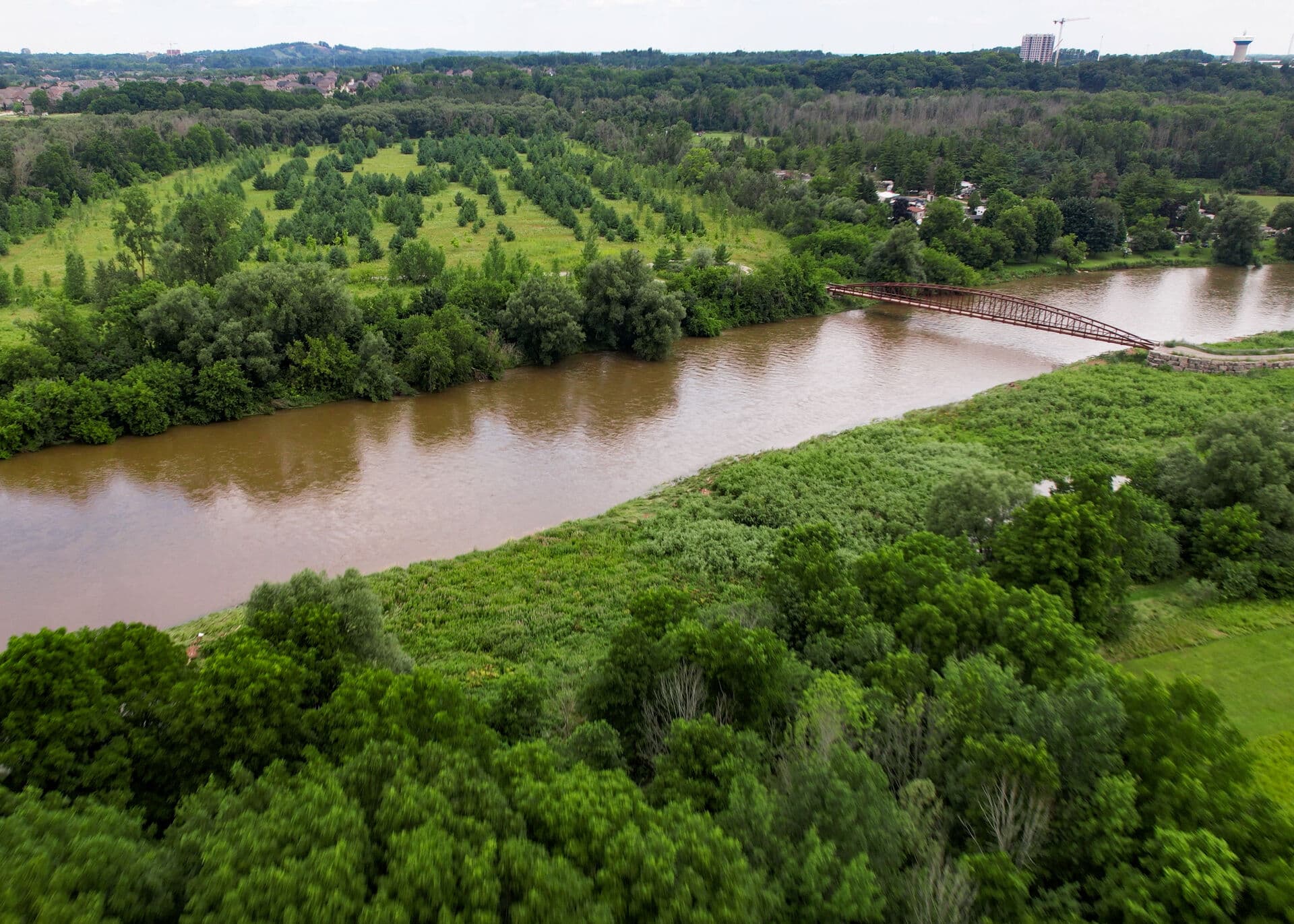 Aerial view of Grand River and Waterloo Region