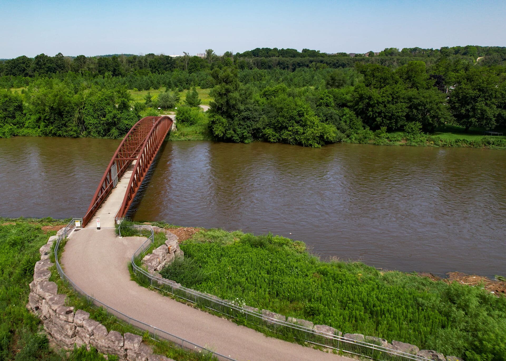 Grand River trail and pedestrian bridge in Kitchener-Waterloo